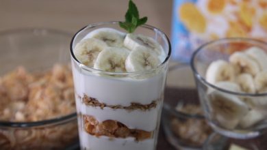 Receta de yogurt con cereal en vaso